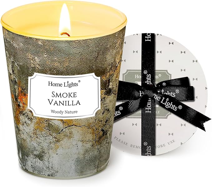 HomeLights Large jar Candle | 1-Wick Long-Lasting Scented Candles, 6.7oz Natural Soy Wax Candle for Home Scented, Industrial Chic Gifts for Women & Men, Smoke Vanilla