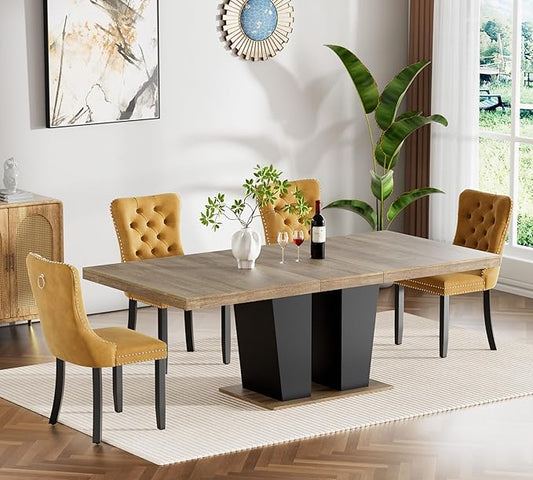 Goujxcy 5-Piece Extendable Dining Table Set for 4-8 People 63-78 Inch Kitchen Table Set with 4 Velvet Upholstered Chairs Farmhouse Rectangular Dining Room Table Set for Kitchen Dining Room Apartment