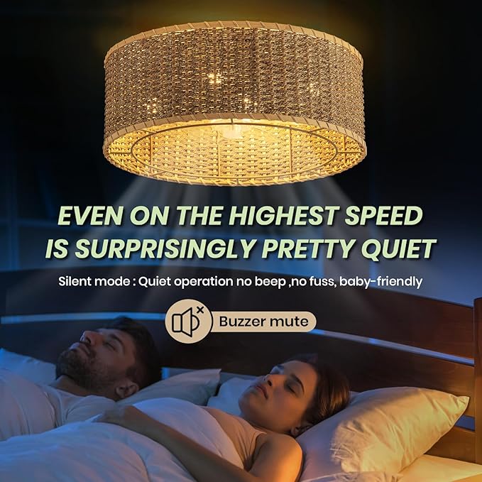 Boho Ceiling Fan with Light,Caged Ceiling Fan with Remote Control Reverible Blades,Low Profile 6 Speeds,Farmhouse Rattan Fandelier Chandelier Ceiling Fans for bedroom,dining room,kitchen ,living room