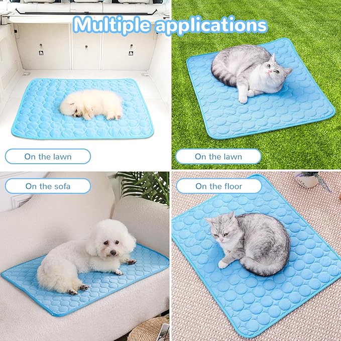 2025 New Dog Cooling Mat, Pet Cooling Mats, Summer Cool Pads Pet Mat Outdoor for Dogs & Cats, Pet Bed Mats Machine Washable(Blue, XL: 100×75 cm 39×30")