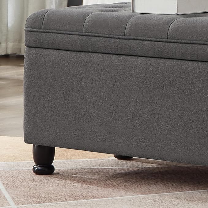 mikibama Bed End Storage Ottoman Bench,Linen Upholstered Storage Benches for Bedroom,Tufted 45" Long Ottoman Bench with Storage for Living Room Entryway Window(Dark Grey 45")