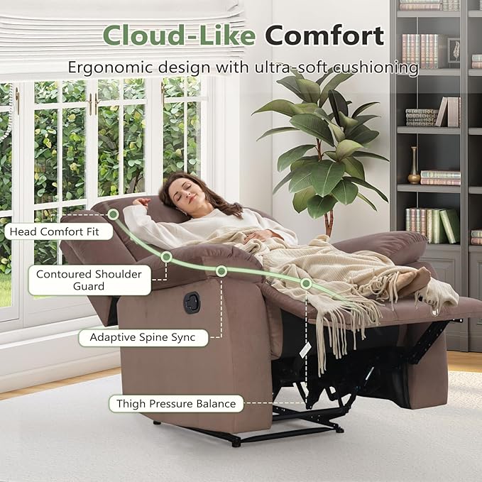 ANJ Fabric Recliner Chair Set of 2, with Overstuffed Arm and Back, Comfy Chocolate Manual Reclining Chairs for Adults, Living Room Single Sofa Recliners