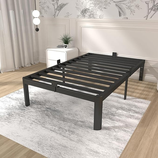 ITIMIDI 14 Twin Bed Frames, Metal Platform Bed Frame Twin Size, Safety Design with Rounded Corner Legs and DIY Headboard Hole, Heavy Duty Steel Slats Support, No Box Spring Needed, Noise Free, Black