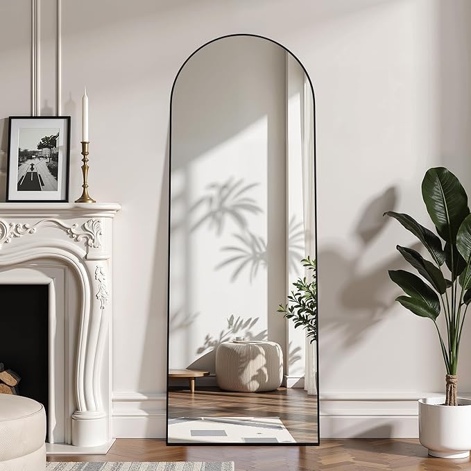 Arched Full Length Mirror, 64"×21" Floor Mirror with Stand, Hanging Mirrors Full Length for Home Decor, Large Mirrors for Bedroom Bathkroom Décor, Black