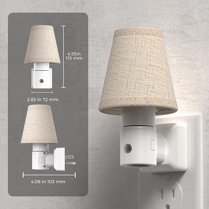 L LOHAS LED Night Lights Plug into Wall, Plug in Night Light Dimmable, Soft Warm Nightlight with Light Sensor, Rotatable Base, Vintage Linen Fabric Nightlights Plug in Wall for Bathroom Kitchen 2Pack