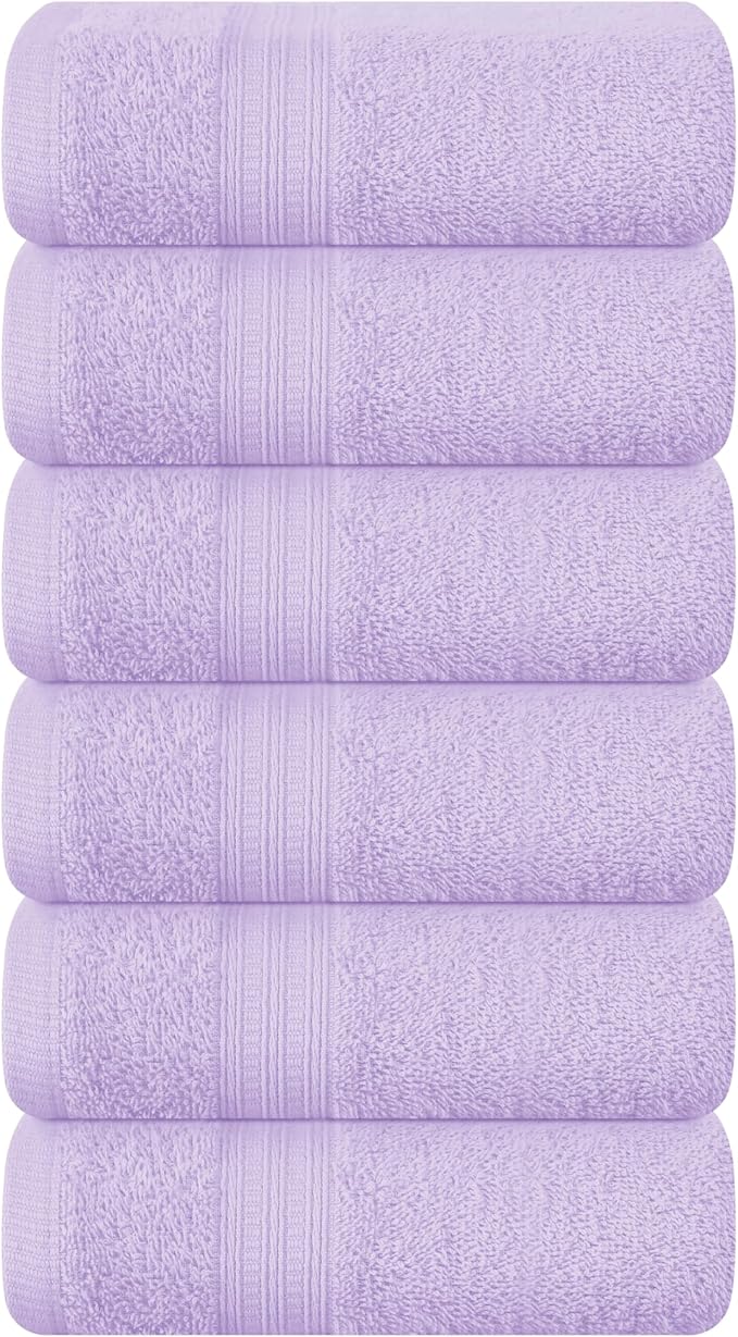 BOUTIQUO Ultra Soft Cotton 6 -Piece Hand Towel Set 16x24 Inch, Ideal for use in Bathroom, Kitchen, Gym, Spa & General Cleaning, Compact & Lightweight Multi Purpose Hand Towels - Purple