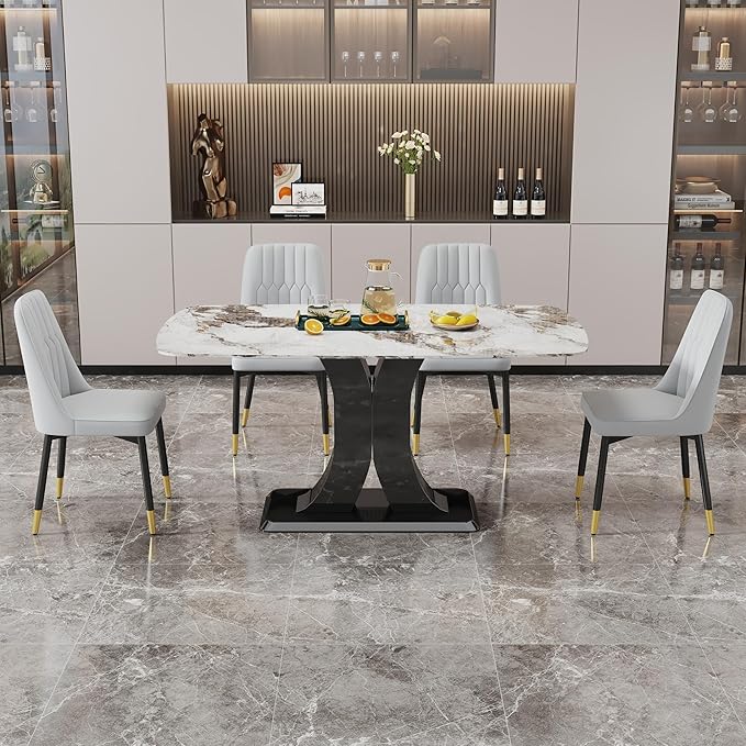 Dining Chairs Set of 4，Modern Dining Chairs, Equipped with PU Leather Backrest Cushions and Black Metal Legs, Suitable for Restaurants, Kitchens, and Bedrooms Dining Room Chairs