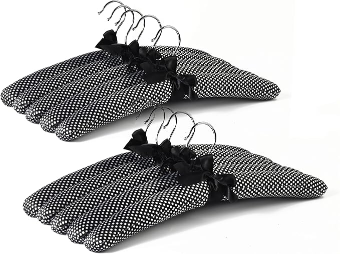 Satin Padded Hangers Polka, Blouse Sweater Hanger with Thick & Soft Foam for Bridal Wedding Dress Lingerie, Smooth Silk Covered Shirt Hanger Without Shoulder Bump (10)