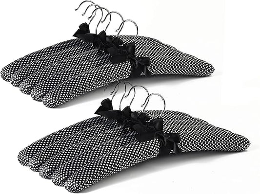 Satin Padded Hangers Polka, Blouse Sweater Hanger with Thick & Soft Foam for Bridal Wedding Dress Lingerie, Smooth Silk Covered Shirt Hanger Without Shoulder Bump (10)