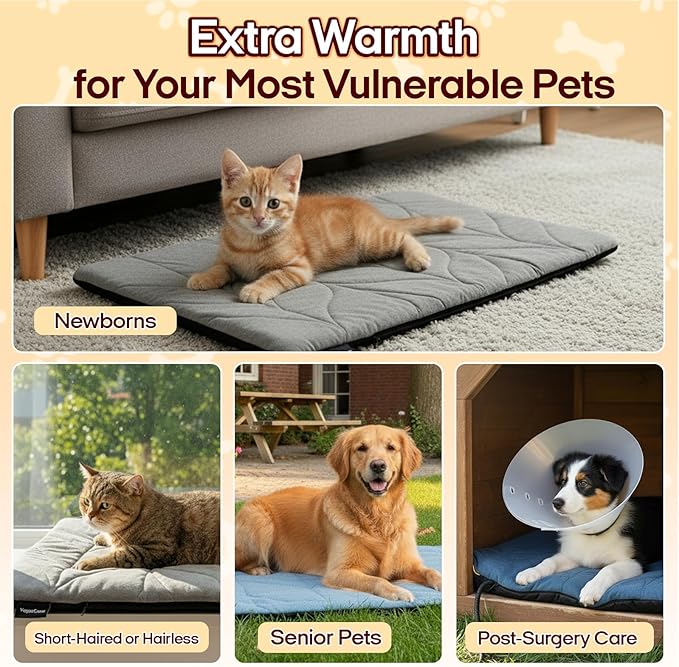 Dog Heating Pad (31"x20") - Waterproof Electric Heated Mat & Pet Bed for Indoor and Outdoor Use, Chew Resistant Cord, Machine Washable Cover with Wheat Pattern Quilting, for Cats and Pets