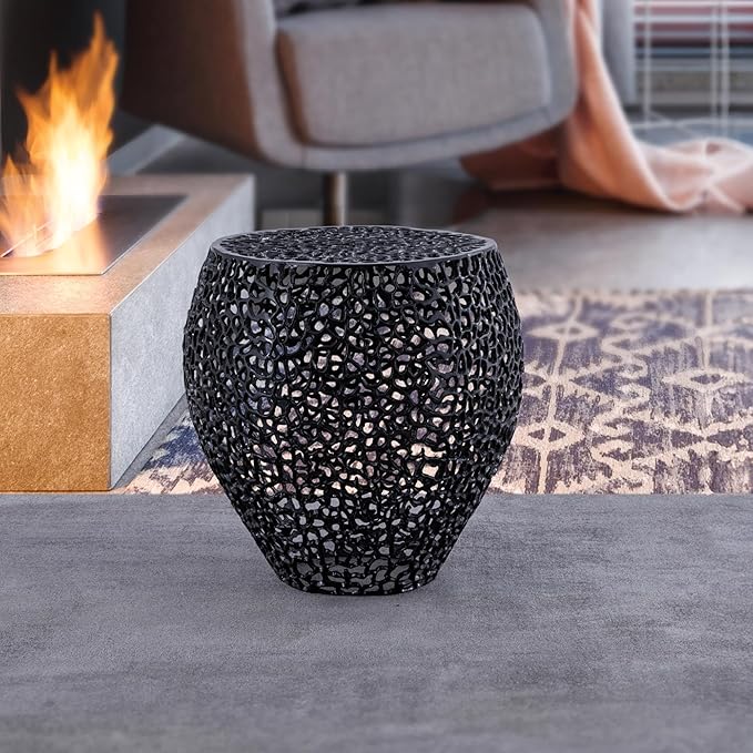 Modern Contemporary Round 20" End Table, Solid Aluminum intrigued Design, Mesh Drink Table, Creative Side Table for Living Room and Bedroom, Casted in Black