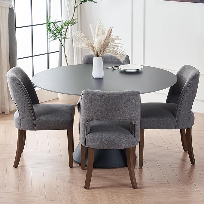 VKNOW Wooden Dining Chairs Set of 2, Modern Fabric Upholstered Dining Room Chair Kitchen Chairs, Farmhouse Dinner Chair for Kitchen Dining Room, Fabric Grey