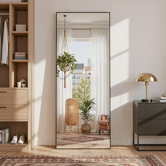 Full Length Mirror, 59"x18" Full Body Mirror, Floor Mirrors with Stand, Body Mirrors Standing Hanging Leaning Against Wall,Aluminum Frame Mirrors for Bedroom Cloakroom,Living Room,Black