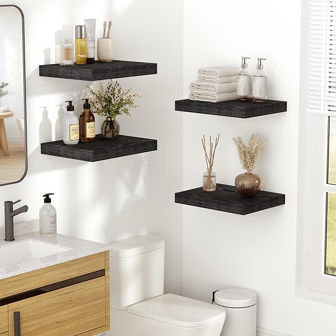 Vivelove 10.2 Inches Floating Shelves Wall Mounted, 10" Deep Wall Shelves for Bedroom, Bathroom, Living Room, Kitchen, Office, Home Decor, Modern Shelf, Set of 2, Black, 10.2x10.2x1.5