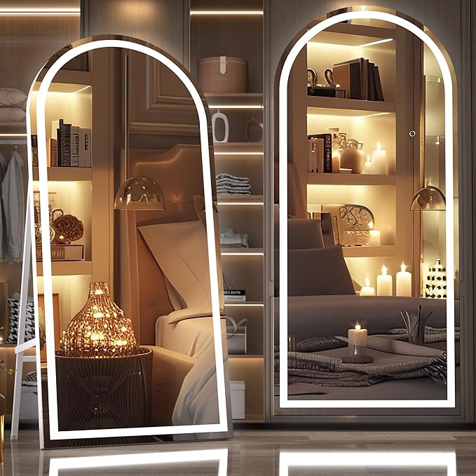 Hasipu 83" X 36" Full Length Mirror with Lights, White Frame Arch Led Mirror Full Length and 3 Colors Temperatures & Brightness Adjustable,Light Up Mirror Full Body for Bedroom Cloakroom Living Room