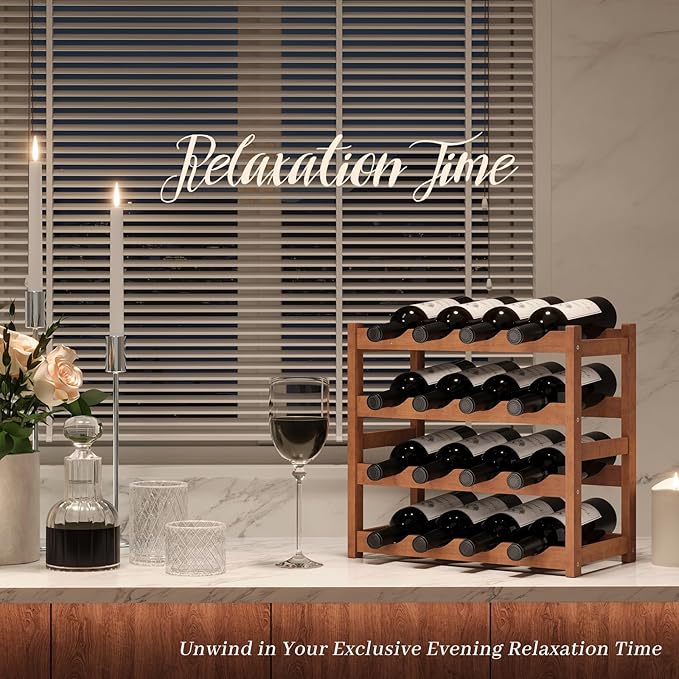 Wine Rack，Bamboo Wine Storage Cabinet Shelf，Countertop Wine Shelf- Freestanding Wine Holder for Kitchen & Pantry (Brown, 4-Tier)