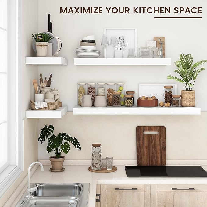 Floating Shelves for Wall, 40" W x 12" D x 2" H, 1 Pack of Long Wall Mounted Engineered Wood Shelves with Invisible Brackets for Living Room, Bedroom, Bathroom, Kitchen Decor, White