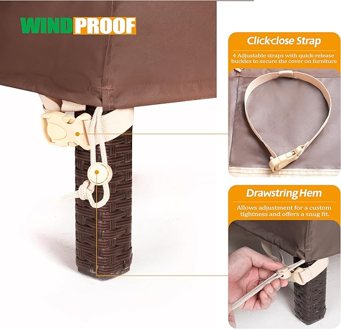 F&J Outdoors Waterproof Anti-UV Heavy Duty High Back / 4 Stackable Chairs Cover, 27" W x 34" D x 41" H, 1Pack