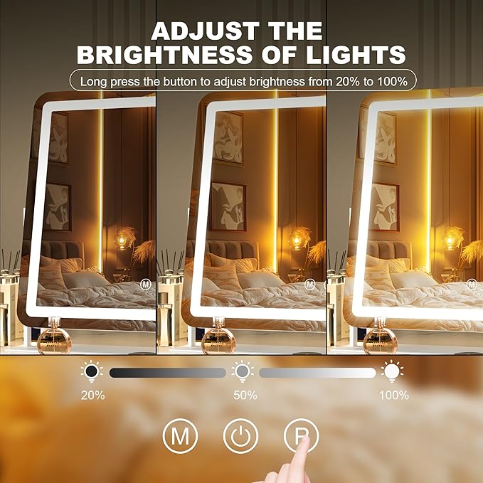 Hasipu Vanity Mirror with Lights, 14" x 11" LED Makeup Mirror, Light up Mirror with 10X Magnification, Smart Touch 3 Colors Dimmable (White)