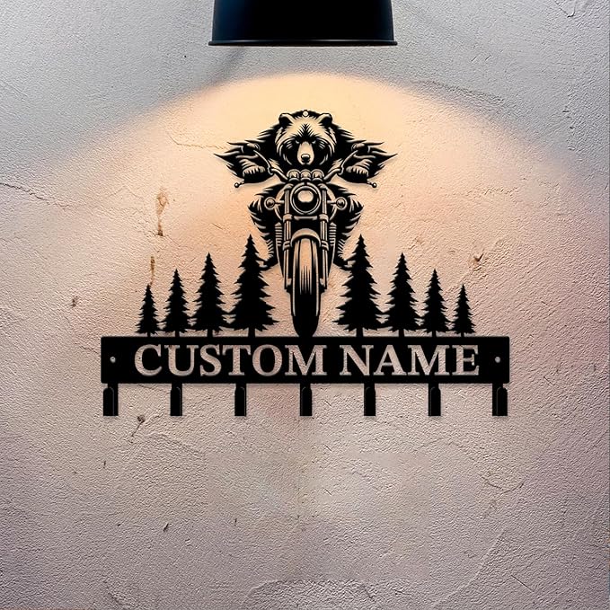 Personalized Custom Name Motorcycle Keys Hooks,Metal Motorcycle Art Clothes Keys Hooks,Metal Motorcycle Lover Wall Home Storage Decorative Keys Hooks,Key Holder Hooks for Wall (Style K)