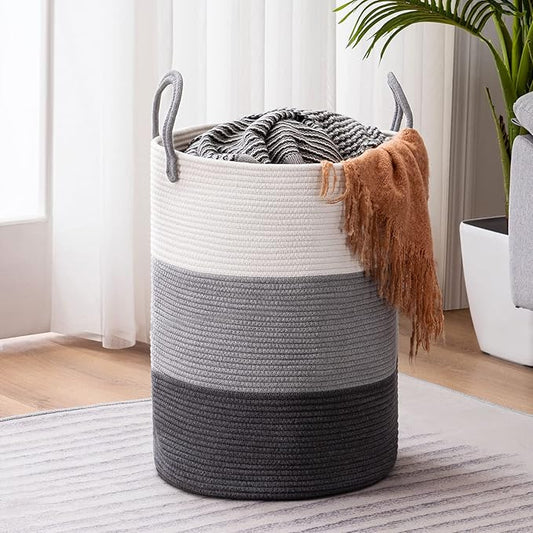 YOUDENOVA Woven Rope Laundry Hamper Basket, 58L Tall Luandry Basket, Baby Nursery Hamper for Blanket Storage, Clothes Hampers for Laundry in Bedroom