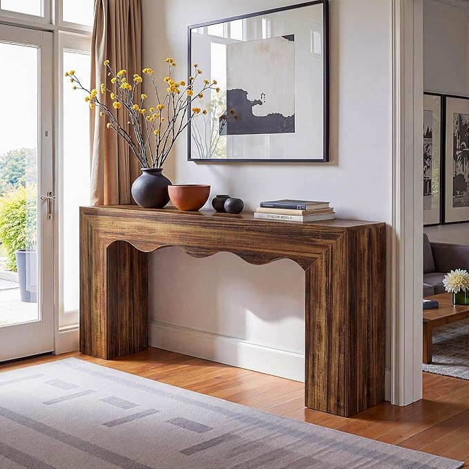 Tribesigns 63" Farmhouse Console Table, Wooden Couch Table Behind Sofa with Storage, Long Entryway Sofa Station, Narrow Console Stand with Base, Hallway Stand for Entryway, Living Room (1, Dark Brown)
