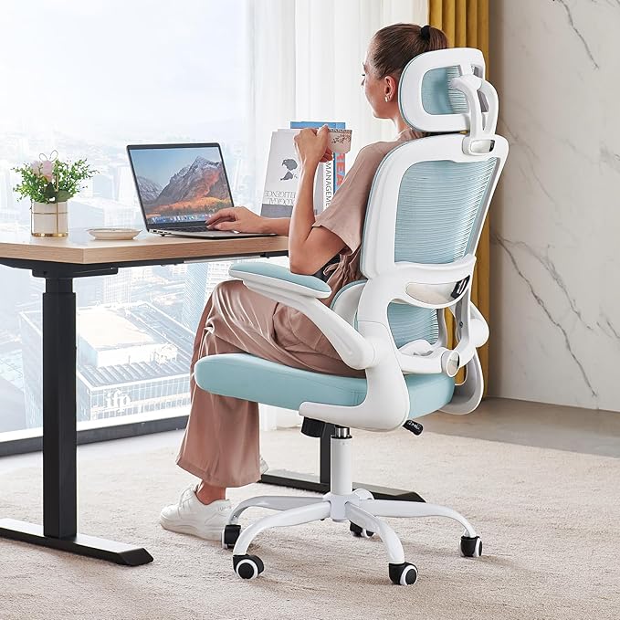 TRALT Office Chair Ergonomic Desk Chair, 330 LBS Home Mesh Office Desk Chairs with Wheels, Comfortable Gaming Chair, High Back Office Chair for Long Hours (Blue)