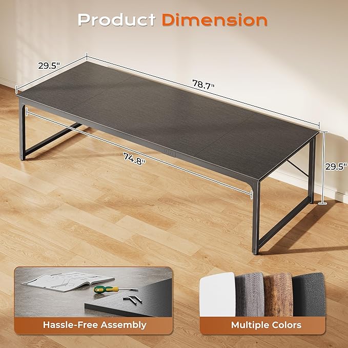 PRAISUN 78.7 X 29.5 Inch Computer Desk with Deeper Desktop, Long Gaming Office Writing Work Desk for Home Office, Study, Bedroom, Work from Home, Metal Frame, Black