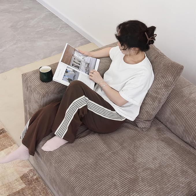 Sectional Couches for Living Room,102inch Cloud Couch Modular Sectional Sofa,Modern Corduroy Couch Love Seat,Cushion Covers Removable& Washable (Brown)