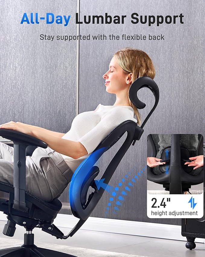 Ergonomic Office Desk Chair, Comfortable Computer Gaming Chair, Breathable Mesh Back & Seat, Adjustable Armrest & Headrest, Lumbar Support, Butterfly Design for Home Office (Black)