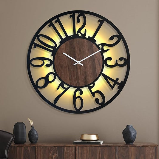 30 Inch Large Metal Wall Clock with Voice and Light Sensor Night Light, Glow in The Dark Non-Ticking Silent Battery Operated Decorative Oversized Wall Clock for Bedroom Living Room Decor