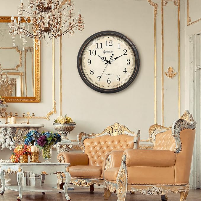 Geevon Vintage Wall Clock, Silent 18" Non Ticking Retro Round Clock Quartz Decorative Battery Operated Wall Clock for Kitchen, Office, Bedroom, Living Room, Classroom, Decor