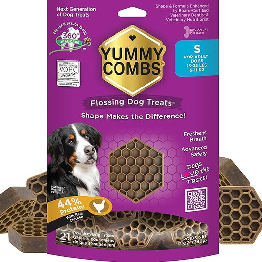 Yummy Combs Dog Dental Treats – Vet VOHC Approved – Delicious Chicken Protein – Removes Tartar with Cleaning Comb Shape – Dental Dog Treats for Small Dogs (12oz, 21 Count)