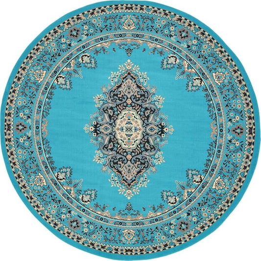 Unique Loom Reza Collection Traditional Persian Style Area Rug, 8' 0" x 8' 0", Turquoise/Ivory