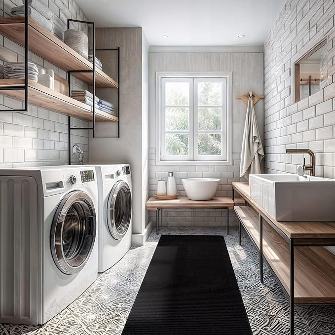 Non Slip Black Solid Rubber Back Thing Runner Rugs for Living Room 2x5 for Kitchen, Rug for Bedroom and Hallway, Stain Resistant Easy Cleaning Non Shedding Carpet Black 2 x 5