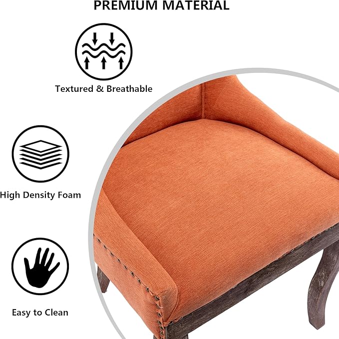 Farmhouse Dining Chairs Set of 4, Upholstered Fabric Dining Room Accent Chairs with Wood Legs & Bronze Nailhead, High Wingback Kitchen Chairs for Living Room Hotel Apartment, Orange
