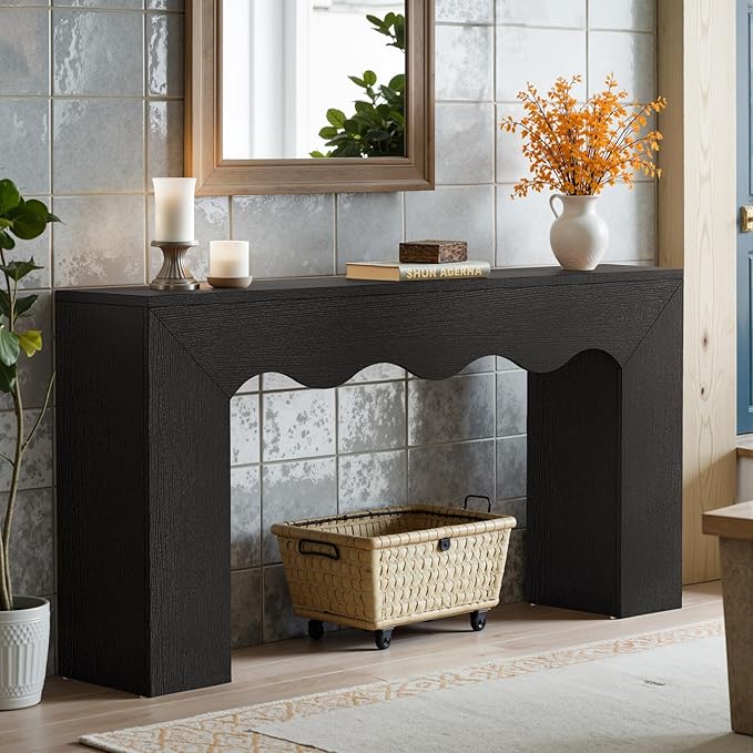 Tribesigns 63" Farmhouse Console Table, Wooden Couch Table Behind Sofa with Storage, Long Entryway Sofa Station, Narrow Console Stand with Base, Hallway Stand for Entryway, Living Room (1, Black)