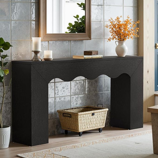 Tribesigns 63" Farmhouse Console Table, Wooden Couch Table Behind Sofa with Storage, Long Entryway Sofa Station, Narrow Console Stand with Base, Hallway Stand for Entryway, Living Room (1, Black)