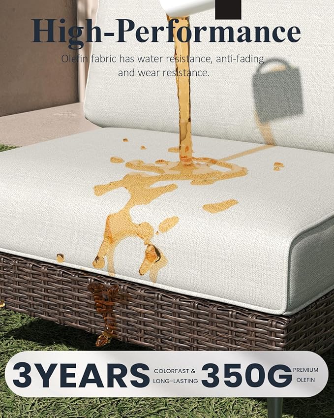 LayinSun 7-Piece Outdoor Modular Wicker Sectional Sofa with Fire Pit Table, Patio Furniture Conversation Set with Deep Seating and Thick Cushions