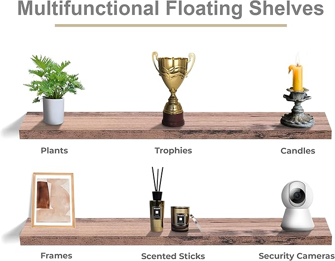 Sorbus Floating Shelves for Wall - 55 Inch Extra-Long Bathroom Shelves, Wall Decor for Bedroom, Kitchen, Living Room, Book Storage - Mounted Floating Shelf with Hidden Brackets (Mahogany, 2 Pack)