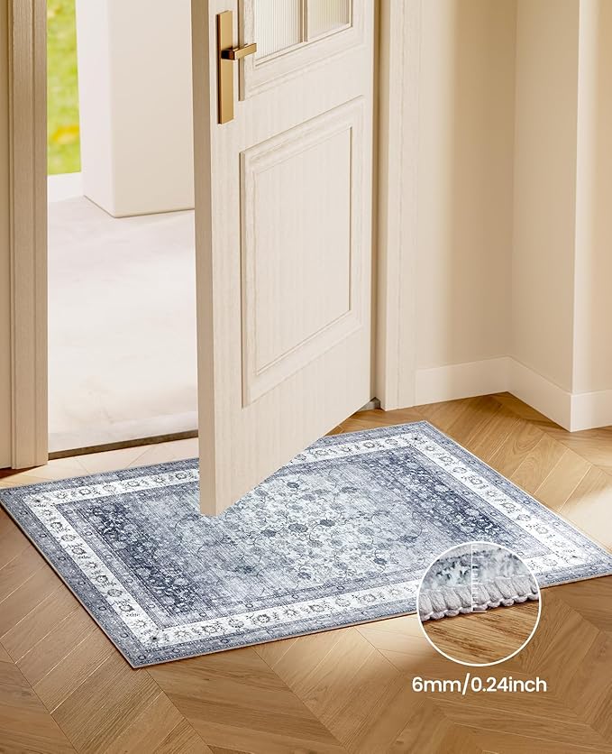 AMADA HOMEFURNISHING 2x3 Washable Area Rug, Low-Profile Entryway Rug with Non-Slip Backing & Durable Edge Binding, Vintage Rug Pattern, Small Rugs for Entryway, Kitchen & Living Room