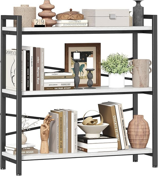 Book Shelf, 3 Tier Bookshelf 31.49" Width, Book Shelf Storage and Organization, Wooden and Metal Industrial Bookcase, Large Book Shelves for Home Living Room Bedroom Office Storage(White)