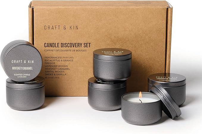 Craft & Kin Christmas Scented Votive Candle Gift Set of 6 | Small Luxury Scented Candles Holiday Gift Set for Home | Candle Box with Assorted Scents | 15–20 Hour Burn Each