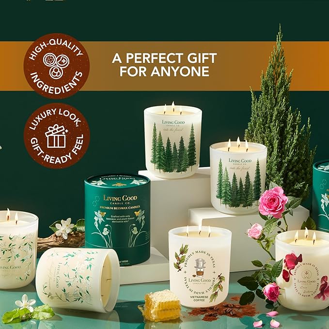 Fresh Robusta Coffee – Pure Beeswax Candle for Men and Women – Non-Toxic Scented Candle for Focus, Clarity & Mood Boosting – 90+ Hour Long Burn – Inspired by Vietnamese Coffee