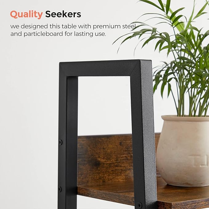 VASAGLE Bookshelf, 5-Tier Narrow Book Shelf, 11.8 x 13.3 x 66.9 Inches, Ladder Shelf for Home Office, Living Room, Bedroom, Kitchen, Rustic Brown and Ink Black ULLS109B01