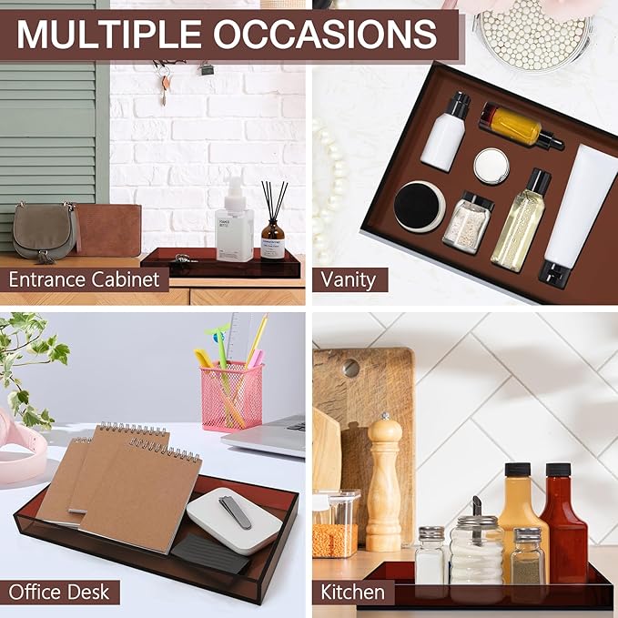 Acrylic Tray 5mm Thicken for Vanity Makeup, Perfume, Jewelry Holder, Napkin, Amber 12x6''Decorative Serving Tray for Bathroom, Toilet Tank, Sink Countertop, Living Room,Dresser, Coffee Table