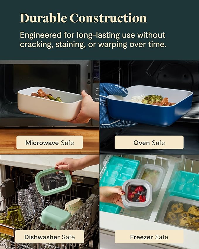 Caraway 22pc Glass Food Storage Set - Storage Containers for Food - Non-Toxic Ceramic-Coated Glass - Air Release Technology - Compact & Stackable Design - Navy