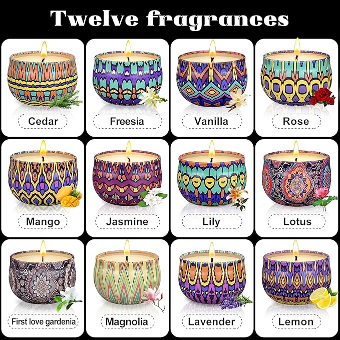 Scented Candles Gift Set, 48 Pack Candles for Home Scented, 1200 Hour Long Lasting Soy Candle, Birthday Gifts for Women, Aromatherapy Candle for Stress Relief, Relaxation, Bath, Yoga
