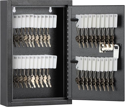 KYODOLED Locking Key Cabinet, 40 Key Storage Lock Box with Code, Key Box Wall Mount with Combination Lock, Key Hooks & Tags Labels for Home, Office, Business, 2.5" D x 8" W x 12" H (Black,40 Key)