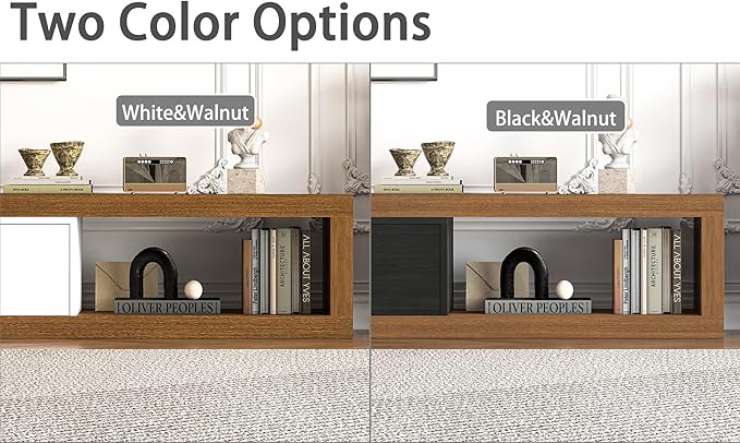 80’’-115’’ Extendable TV Stand for 120 Inch TV, Walnut Wood Modern Entertainment Center, Rectangle TV Console Table, Extendable, White